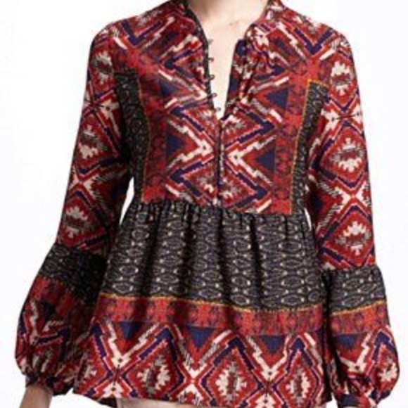 Anthropologie Konrad and Joseph red and black boho print top - Picture 1 of 8